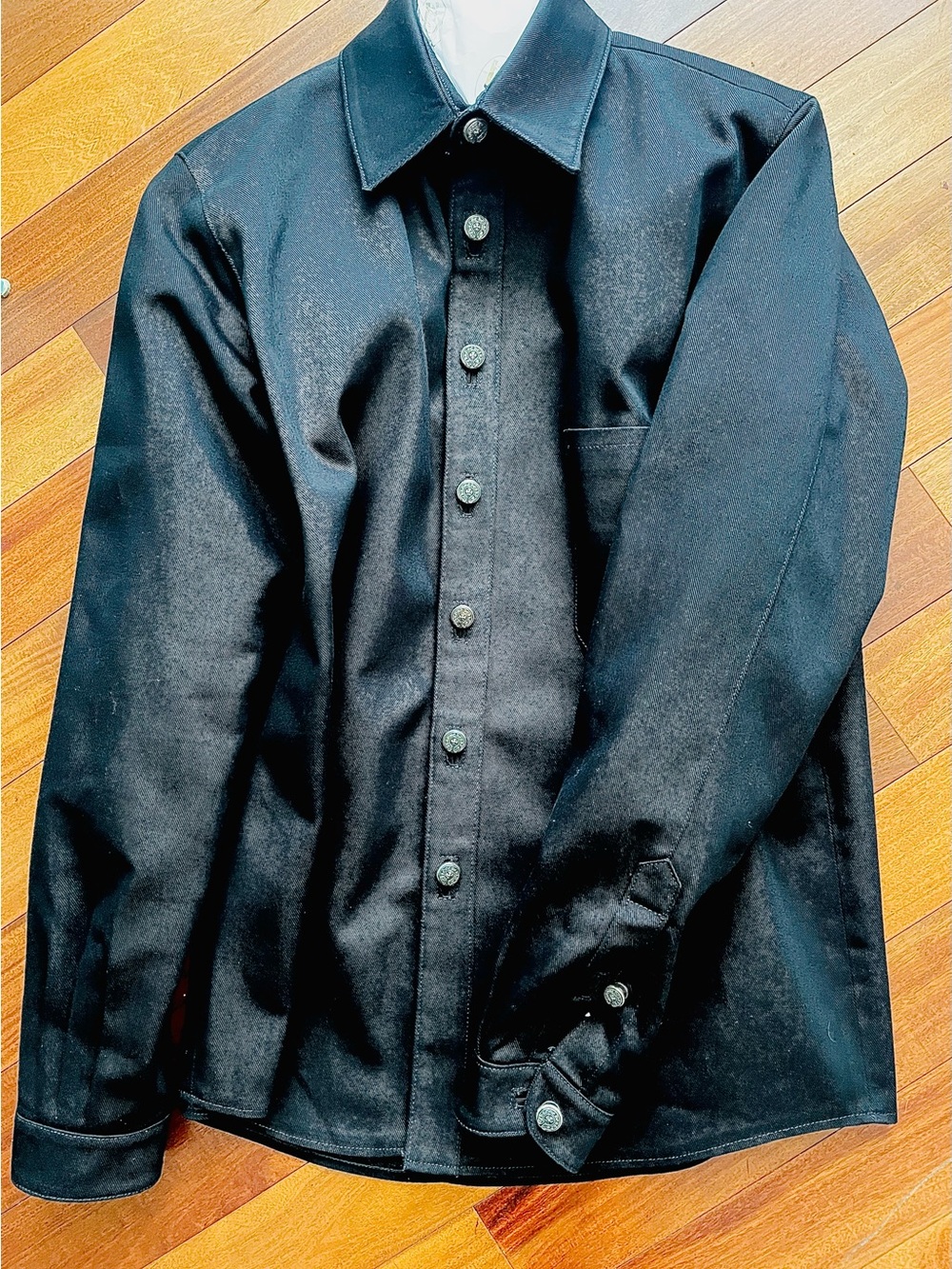Chrome Hearts Black Denim Western Work Shirt 925 Silver Buttons XL USA Rare